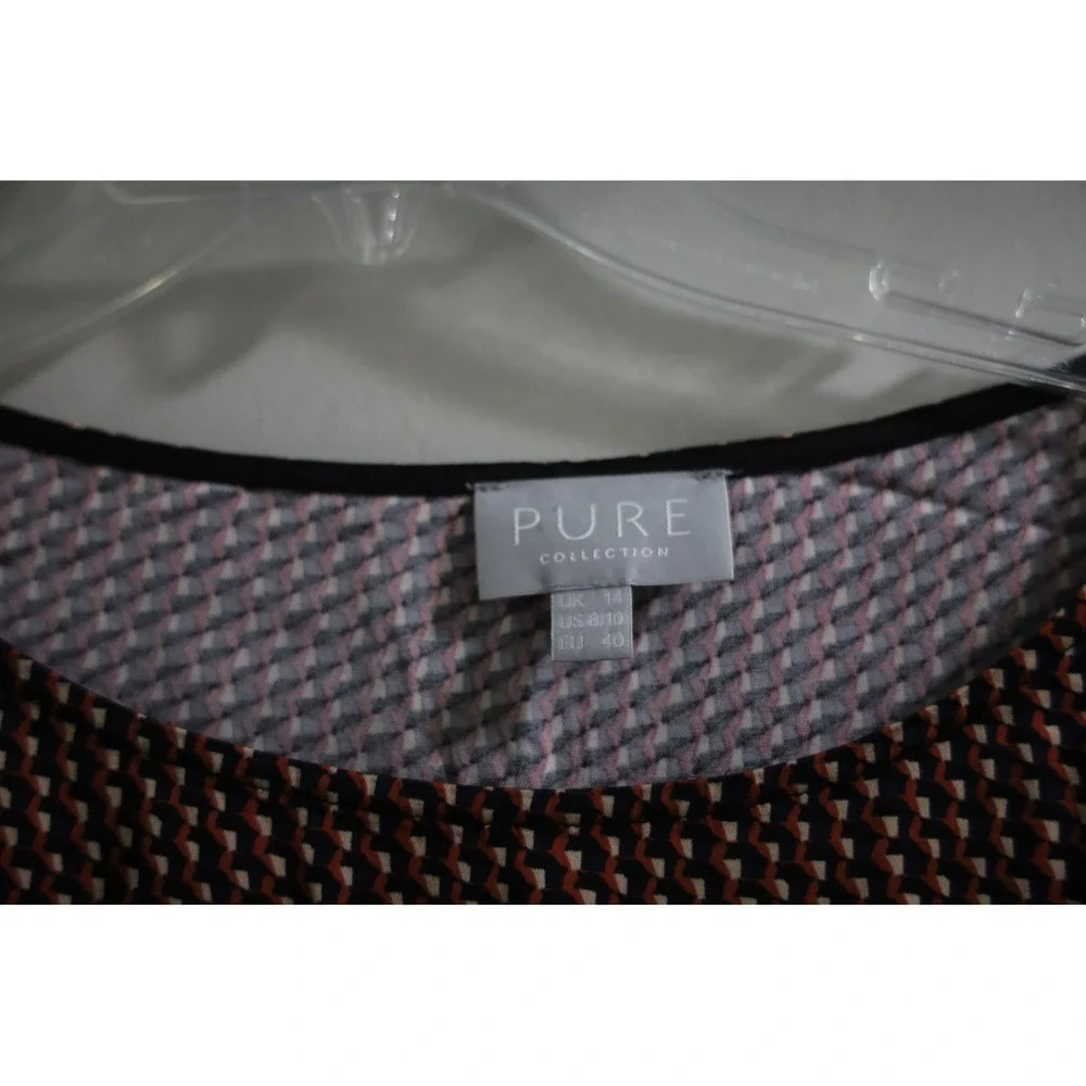 PURE Collection Brown Geometric Print 3/4 Sleeve‎ Midi Dress US 8 / EU 40